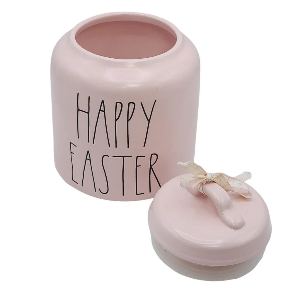 Rae Dunn Happy Easter Pink Ceramic Canister Cookie Jar 8.5in Artisan